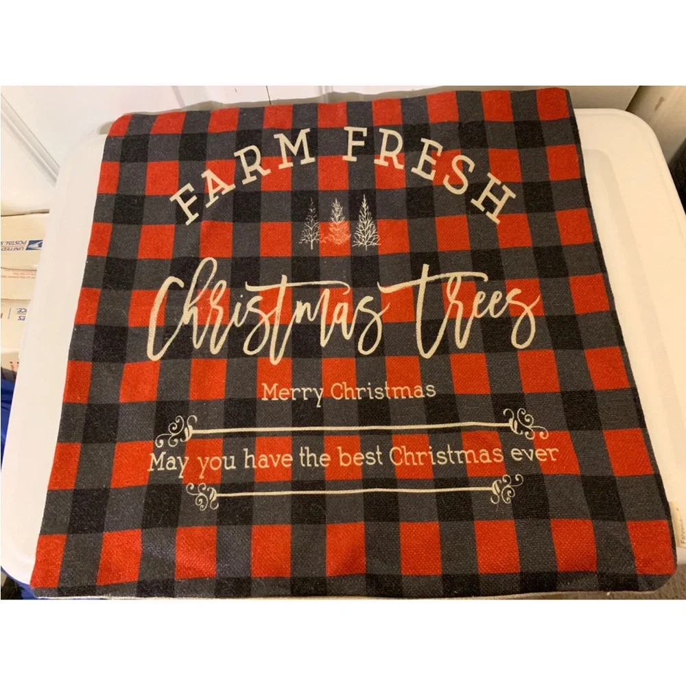 Farm Fresh Christmas Trees Pillow - Red‎ and Black